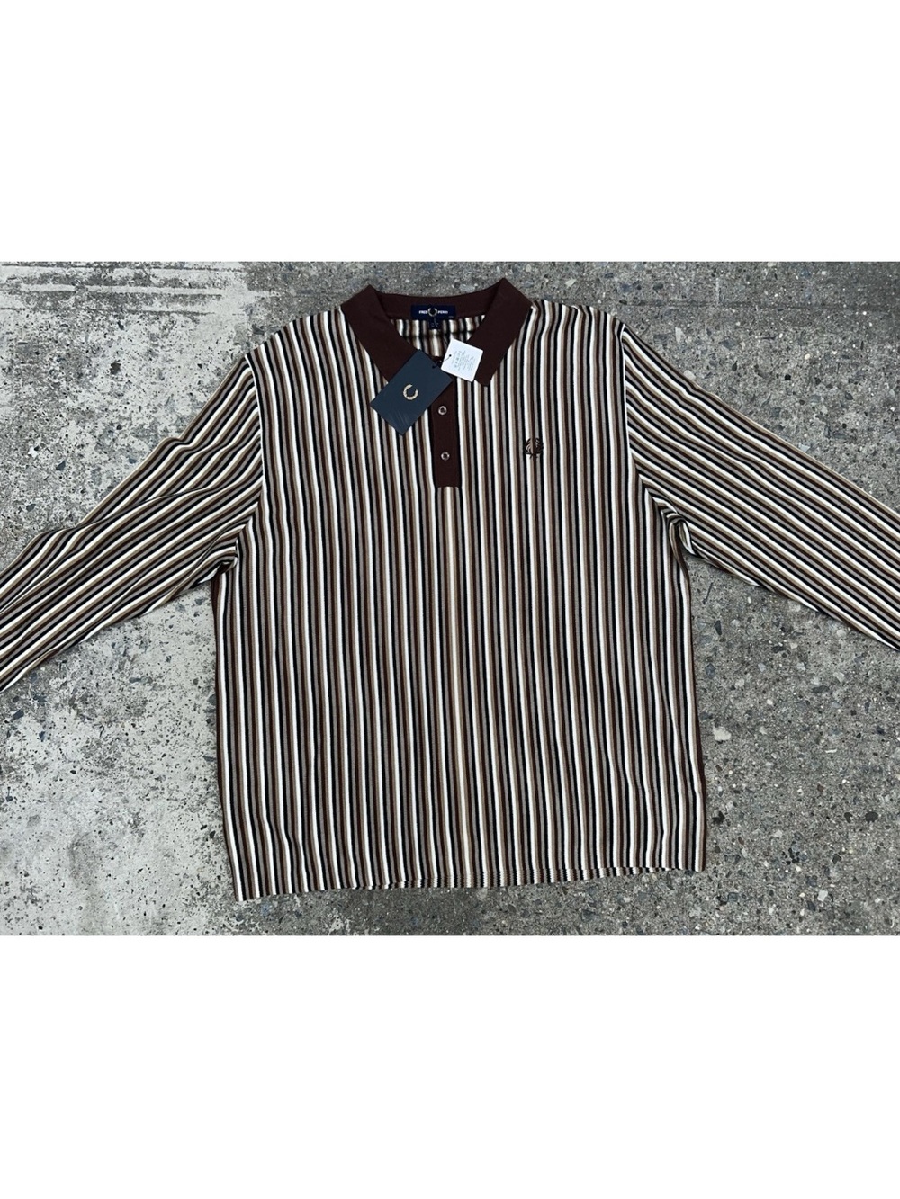 Fred Perry Fine Stripe Knitted Polo Shirt Long Sleeve 2XL Carrington Brick NWT - Picture 8 of 13